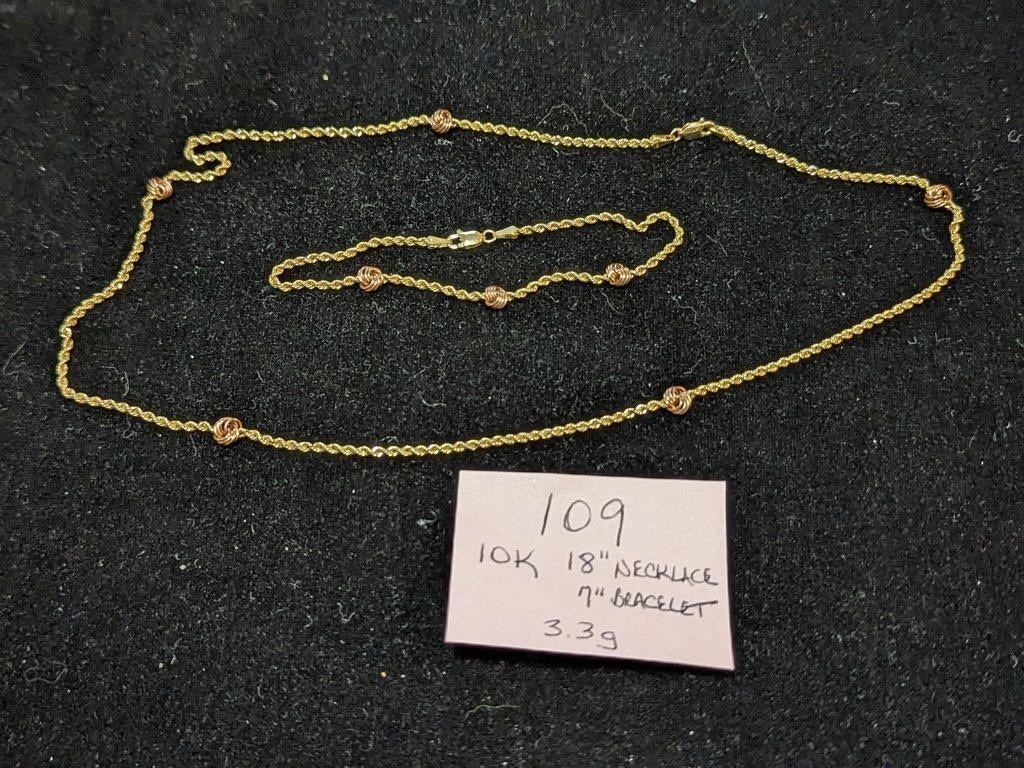 10K Gold 3.3g Necklace and Bracelet
