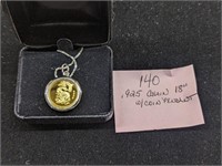 9999 Gold Chinese Coin in Sterling Pendent