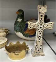 Decorative Ceramic Cross and Brass Planter