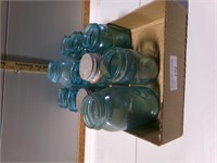 11 Blue canning jars