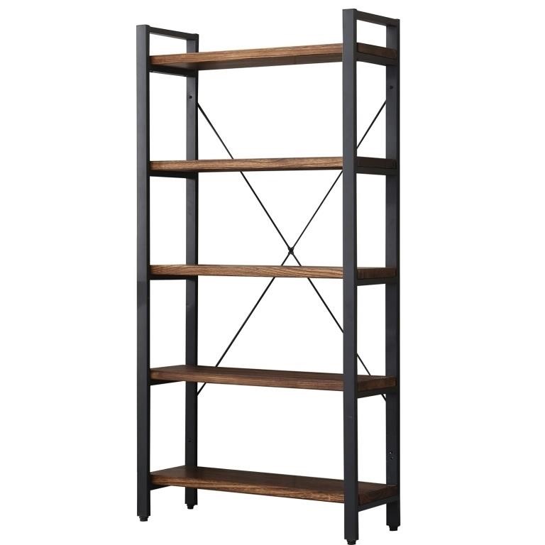 Retro Brown 5-Tier Bookcase Metal and Wood