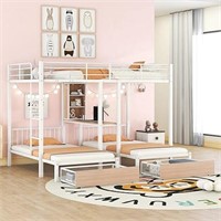 Triple Bunk Bed Desk & Storage White