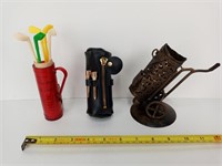 Vintage Brass Golf Pencil Holder & Others