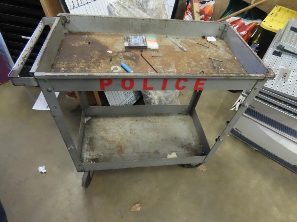 Steel rolling cart. Marked POLICE.