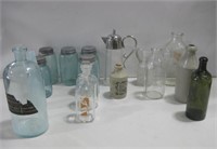 Various Assorted Vtg Bottles & Jars Tallest 14.5"