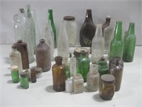 Various Assorted Vtg Bottles & Jars Tallest 11"