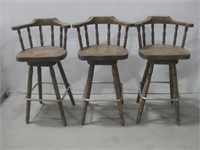 Three 22.5"x 17"x 41" Wood Swivel Bar Chairs