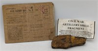 (II) Civil War artillery shell fragment, and a