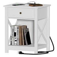 Treocho White End Table with Charging Station, X-D