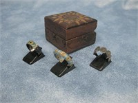 Wood Box W/Two Sterling Silver Rings Hallmarked