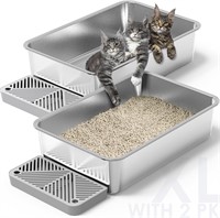 $80  2 Pack 20L XL Steel Cat Boxes  Easy Clean
