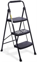 3 Step Ladder, Folding Step Stool with Wide Anti-S