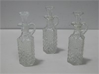 Three 7.5" Vintage Cut Glass Cruet W/Stopper