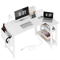Lufeiya White L Shaped Computer Desk with Power Ou
