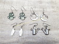 4 Pairs of  Earrings - 2 marked Pewter