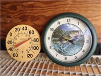 Fishing Wall Clock and Thermometer