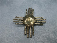 Vtg Gold Tone Zia Symbol Brooch/ Pin