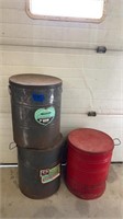 Metal barrels 16”Wx20”H lard, shortening, red