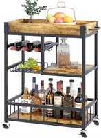 $80  3-Tier Bar Cart  Wine Rack  Rustic Brown