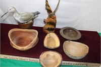 Hand Turned Wood Bowls & Bird Sculptures
