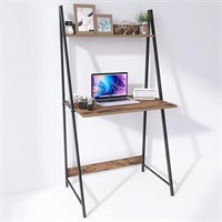 $64  2-Tier Ladder Desk w/ Bookshelf  Rustic Brown