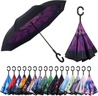 $18  Inverted Umbrella  Windproof  Purple Daisy-1