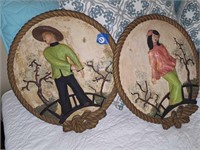 PAIR OF HANDPAINTED LARGE WALL PLAQUES