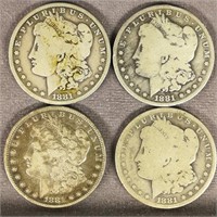(4) 1881 O Morgan Dollars
