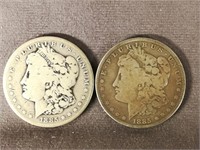 (2) 1885 S Morgan Dollars