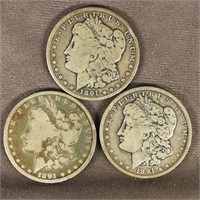 (3) 1891 Morgan Dollar