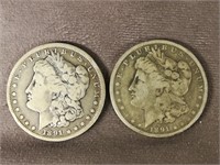 (2) 1891 O Morgan Dollar