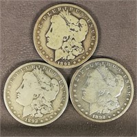 (3) 1892 O Morgan Dollar