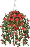 $40  Homsunny Hanging Basket  Rose red  Artificial