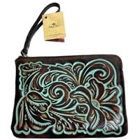 Patricia Nash Turquoise/Brown Tooled Leather Bag