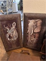 25" NARROW ELEPHANT & ZEBRA ART WALL HANGINGS