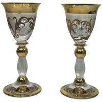 Vintage MEDICI FOOTED WINE GOBLET GLASS Pair