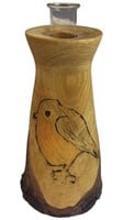 Signed Pine Handcrafted Bud Vase Carved Wood
