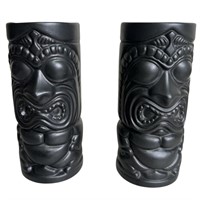 Vintage Set Of Two Black Matte Budha Tiki Mugs