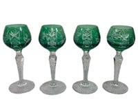 Lausitzer Bohemian Crystal Green Cut Glass Etched