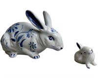 Vintage Lot Of 2 Dedham Pottery Rabbit Bunny