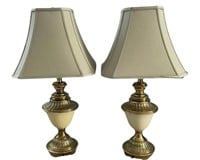 Vintage Ethan Allen Brass Enamels Urn Table Lamps