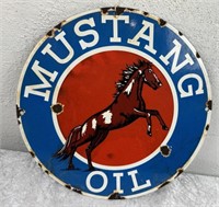 Round Enamel "MUSTANG OIL" Sign