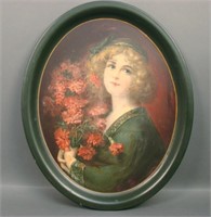 Original 1909 Meek Co. "Carnation" Oval Tin Tray