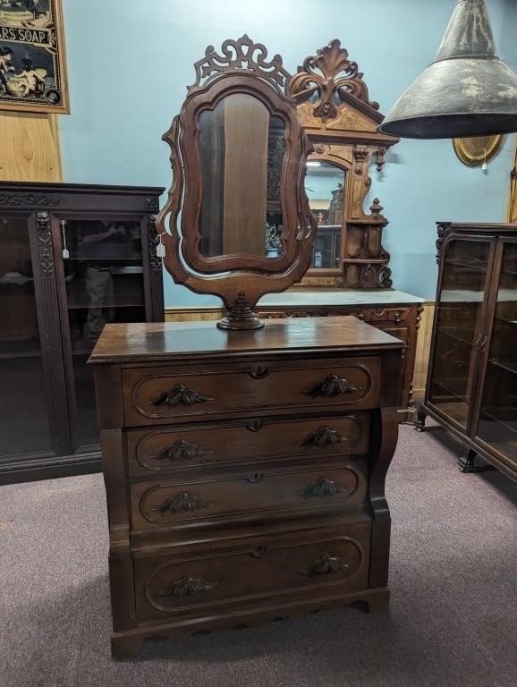 Victorian vanity dresser w/swivel mirror walnut
