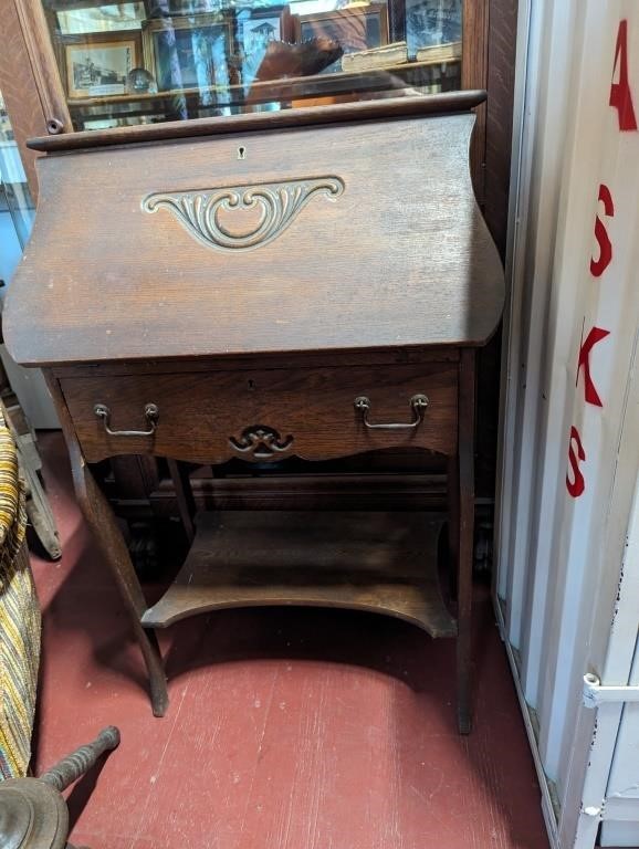Vintage oak secretary desk slant front