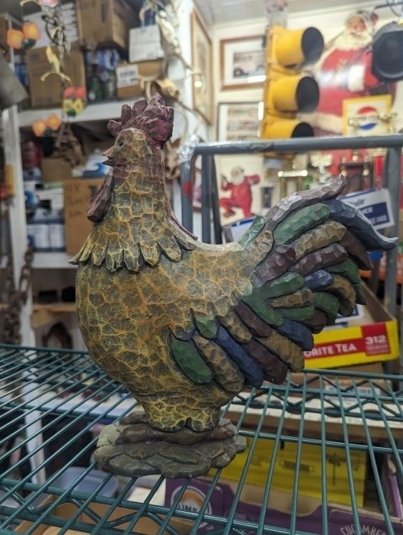 Hand carved rooster chicken 12" tall