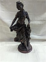 Antique bronze statue woman holding water jug
