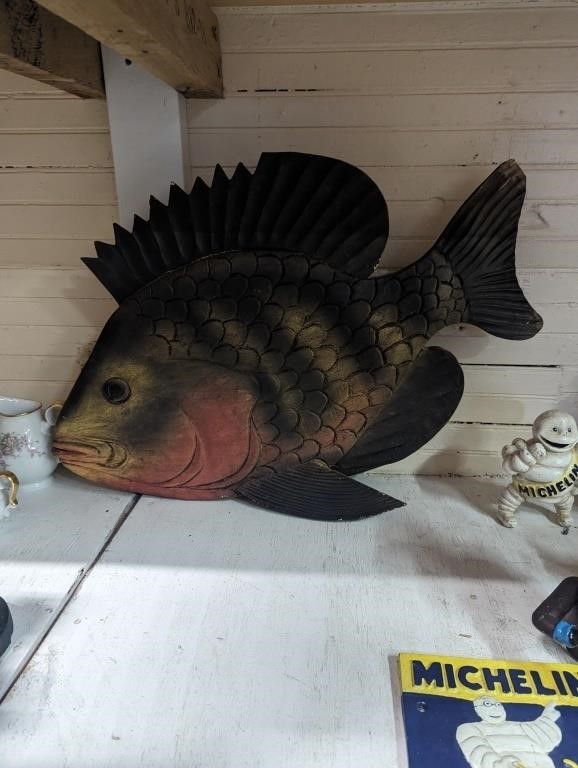 Large carved wood fish decoration 25"