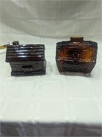 Lot two banks amber glass treasure chest 1930's
