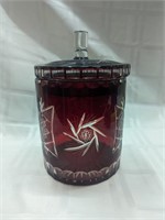 Bohemian cut glass biscuit or ice jar with lid